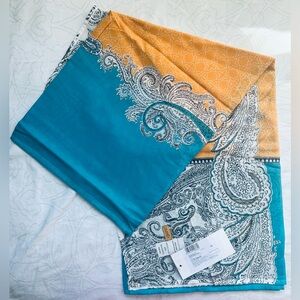 Cotton Paisley Scarf in Turquoise and yellow